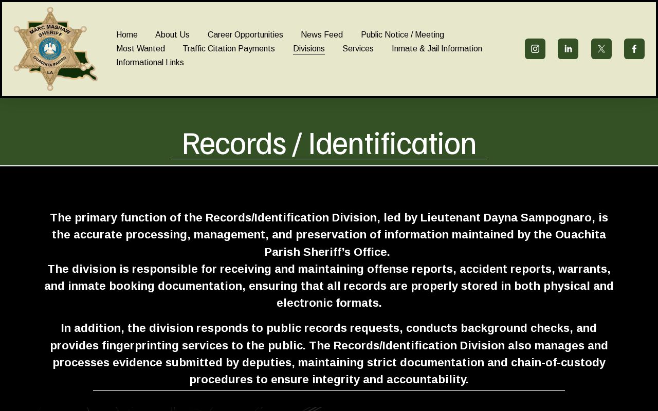 Ouachita Parish released inmate booking photo records custodian page