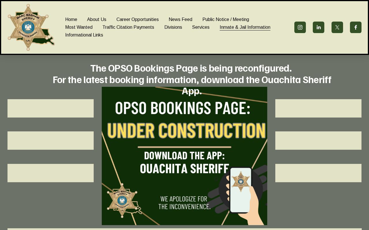 Ouachita Parish released inmate mugshot bookings-page reconfiguration notice